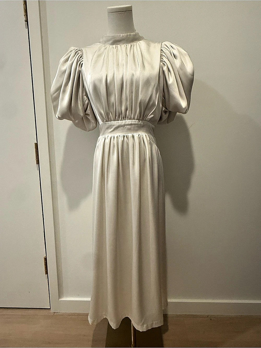 ROTATE Birger Christensen Ivory Puff Sleeve Open Back Maxi Dress US 8